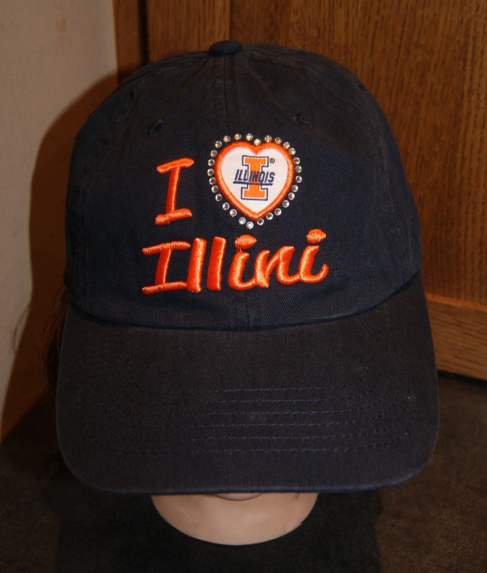 ILLINOIS FIGHTING "I Love Illini" Bling Heart Womens Blue Strapback Hat Cap TOW